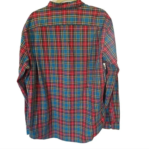 Lands End Men's Plaid Button Down Dress Shirt XXL NWT Red & Blue - Picture 2 of 5
